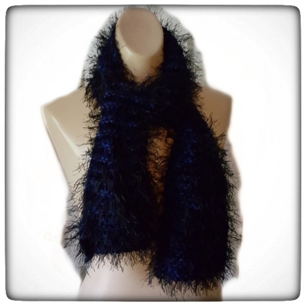 Handmade Crocheted Royal Blue & Black Scarf-OS